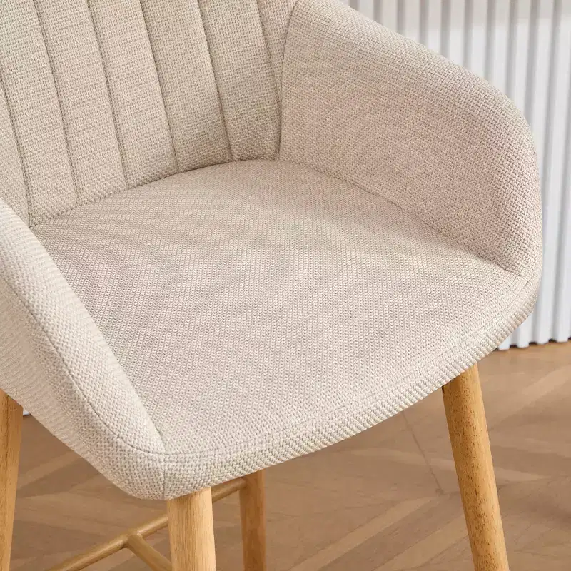 Zeus & Ruta Modern Linen Upholstery Bar Stools Set of 2 with Back, Armrest & Wood Legs, Kitchen Island Height