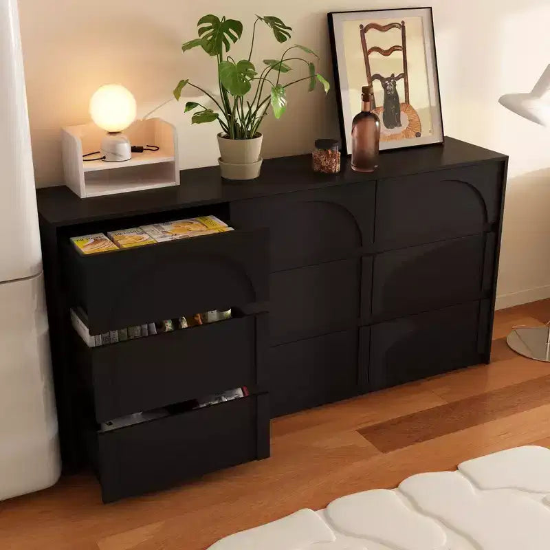 Black 9 Drawer Concealed Handle Arch Pattern Decor Dresser Sideboard Chest Storage Cabinet