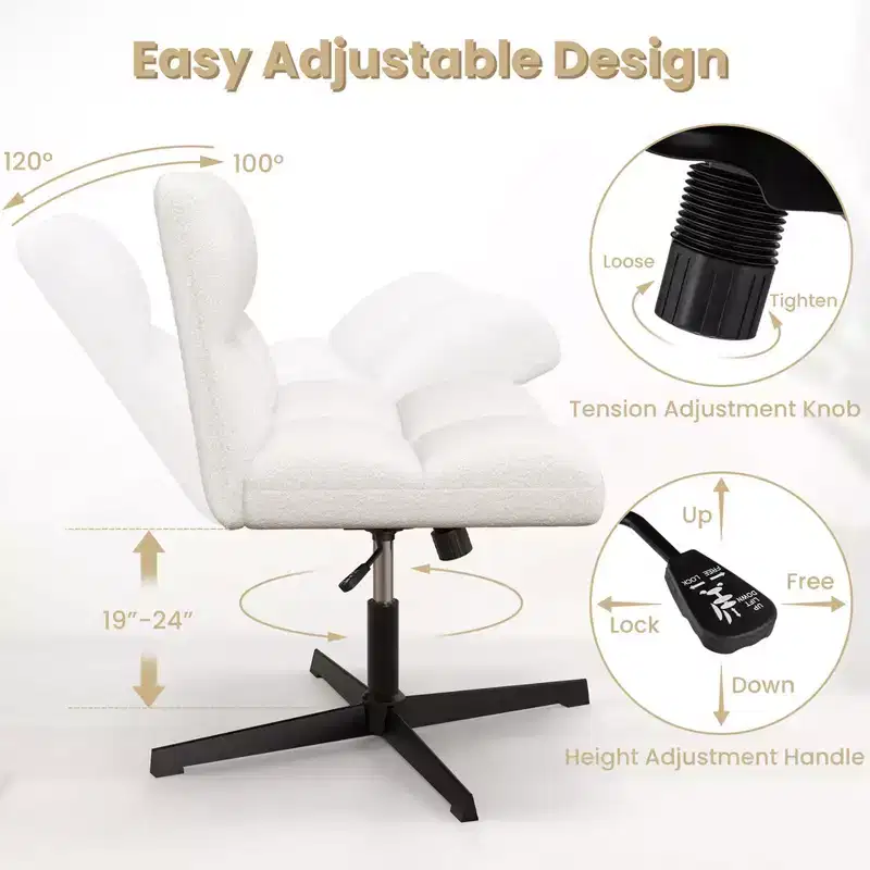 Costway Armless Office Desk Chair Modern Swivel Vanity Chair with Adjustable Height Grey/Brown/Beige