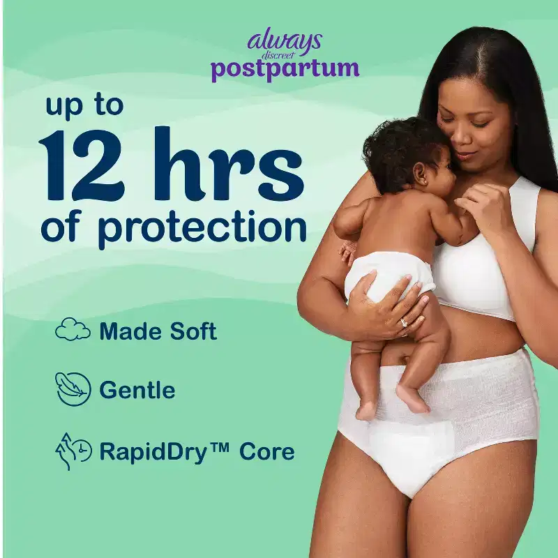 Always Discreet Postpartum Underwear Maxi Pad - Large - 14ct: Maximum Absorbency, Incontinence Protection, Waist Size 38-50