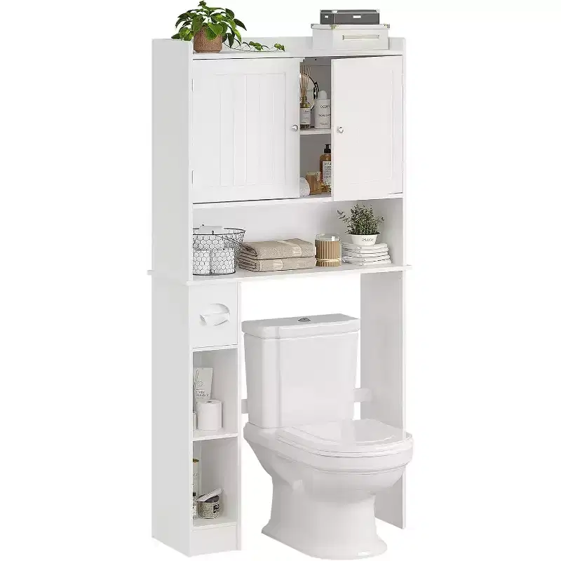 Over The Toilet Storage Cabinet with Barn Doors, Bathroom Stand Over Toilet with Tissue Hook and Adjustable Shelves for Bathroom,Entrance,Laundry Room