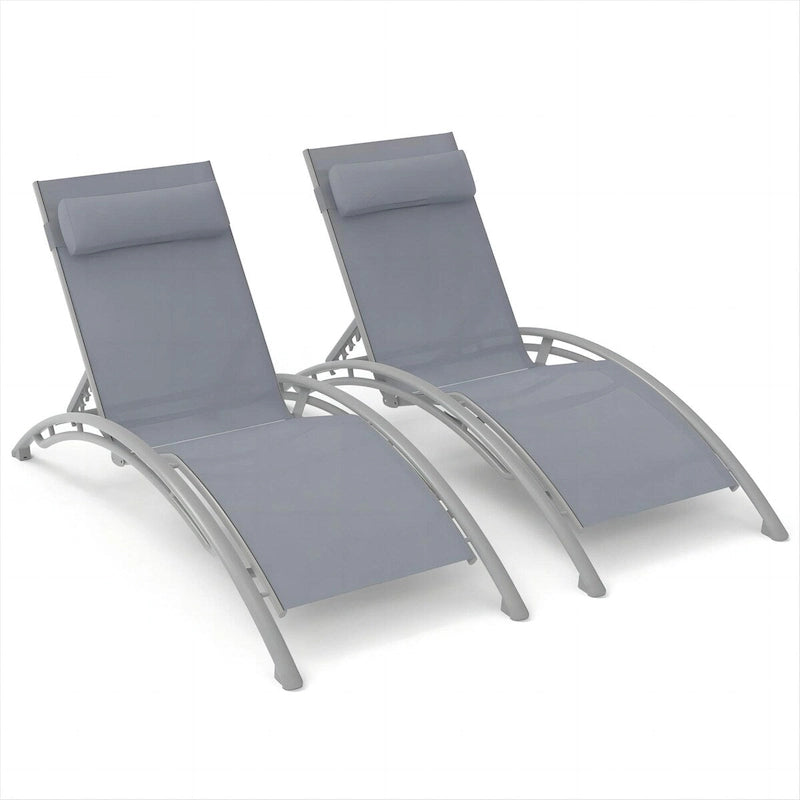 Chaise Lounge Set of 2 Patio Recliner Chairs with Adjustable Backrest and Removable Pillow for Beach Pool(2 Lounge Chair)