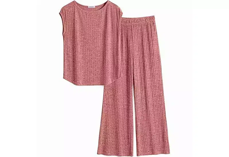 Ekouaer 2 Piece Lounge Sets for Women Matching Summer Outfits Casual Ribbed Knit Cap Sleeve Wide Leg Pants Sets