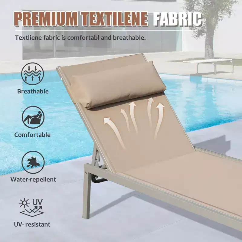 CLIHOME 3-Piece Patio Lounge Chairs,Outdoor All Weather Aluminum Adjustable Pool Recliner with Side Table