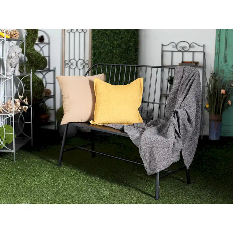 Metal Grill Style High Back Frame Outdoor Bench with Trestle Legs and Armrests - Black - Roche River Decor - 19Wx48Lx38H