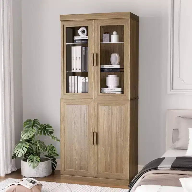 36x31x16 Wood Accent Cabinet with Adjustable Shelf Storage Cabinet Natural
