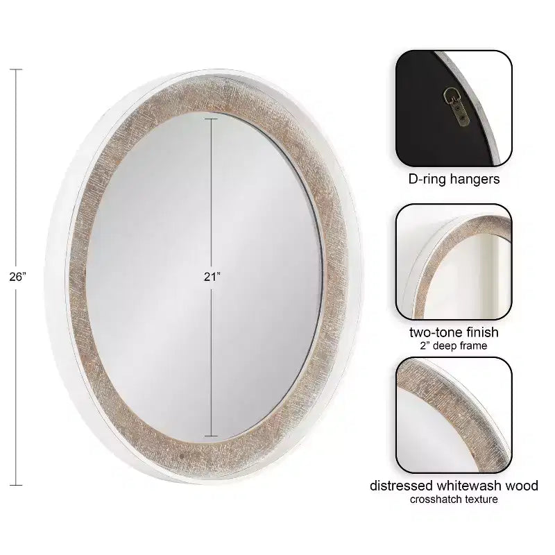 Kate & Laurel All Things Decor 26"X26" Warbrook Round Wall Mirror Rustic Brown/White