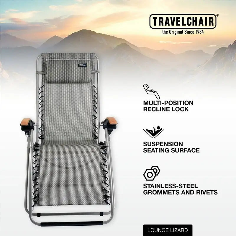 TravelChair Zero Gravity Reclining Lounge Chair Salt & Pepper