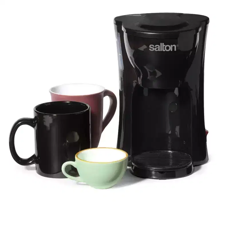 Salton 1 Cup Mini Compact Drip Coffee Maker with Reusable Mesh Filter, With Bonus Ceramic Mug for Home or Office, 10 Ounce Capacity, Black (FC1205)