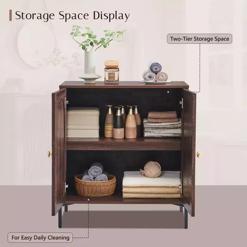 Bathroom Cabinet with Storage, Fluted Arched Free Standing Floor Cabinet with Adjustable Shelves, Modern Floor Storage Cabinet