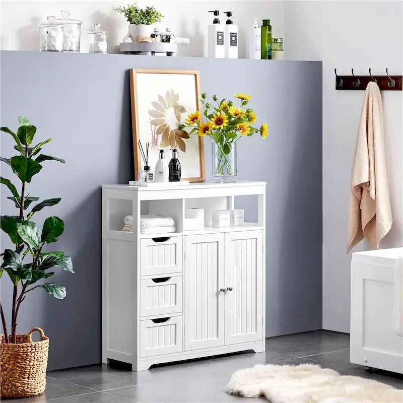 Freestanding Bathroom Floor Cabinet Storage Cabinet, White - N/A