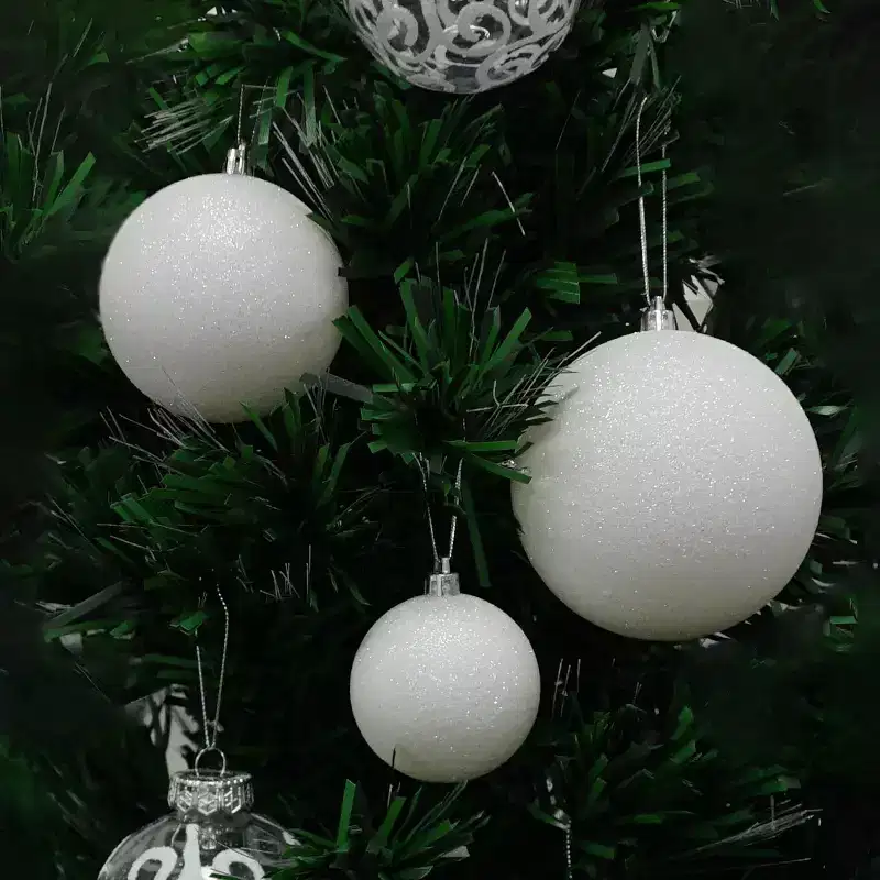 4E's Novelty 18 Pack White Snowball Christmas Ornaments 2.36/60mm | Glitter Iridescent Shatterproof Balls for Tree Decorations, Winter Holiday Decor
