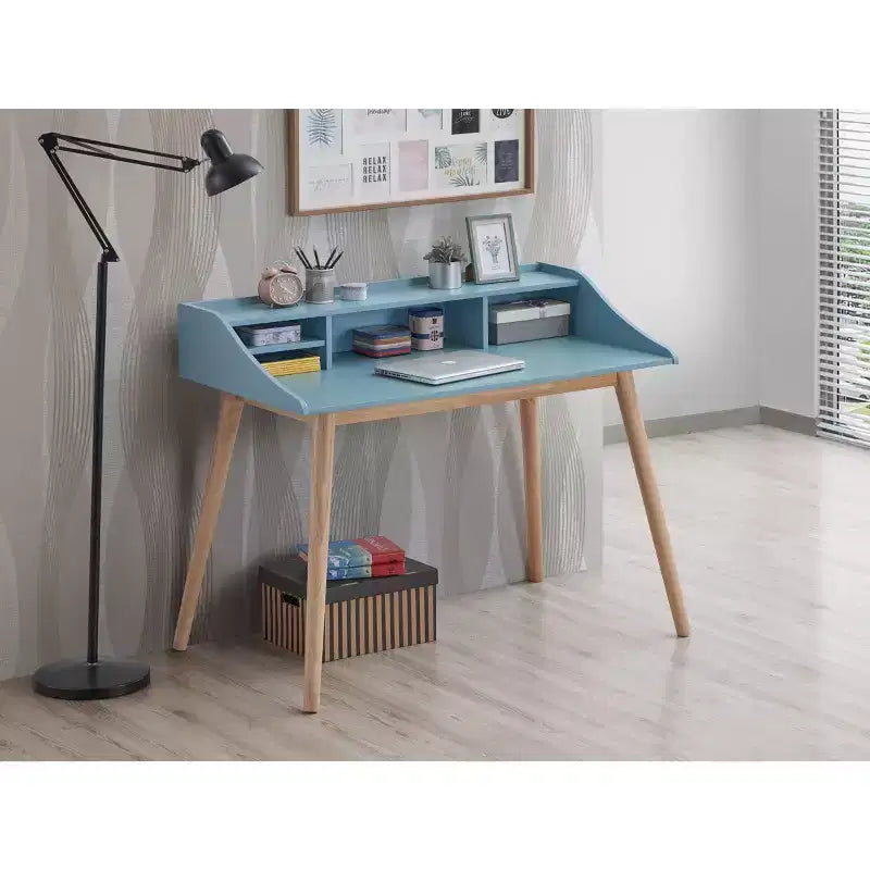 TUYOHW Wooden Writing Desk,Modern Study Desk with Hutch,4 Open Shelves,Solid Rubberwood Legs,Computer Desk for Home Office,Study,Bedroom
