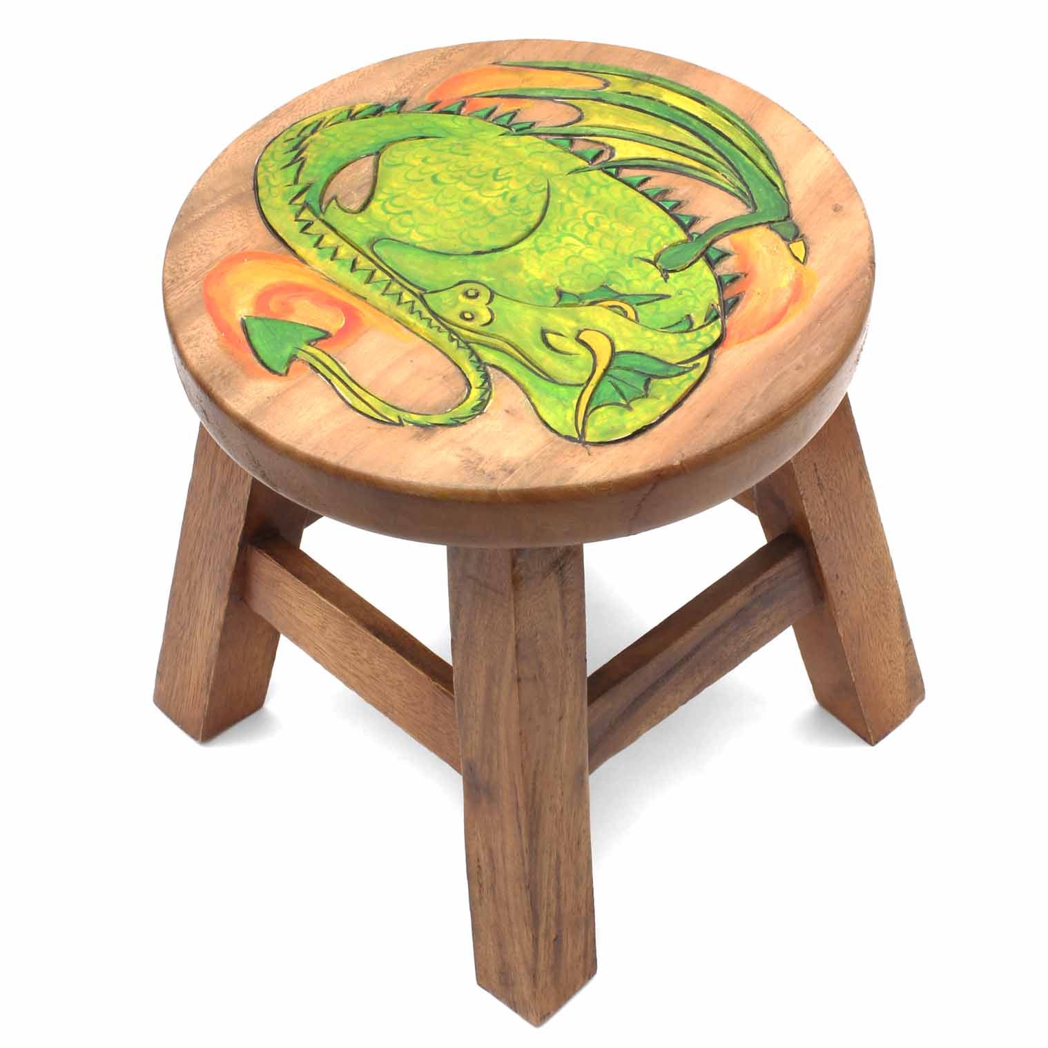 Sleeping Dragon Carved Raintree Wood Stool