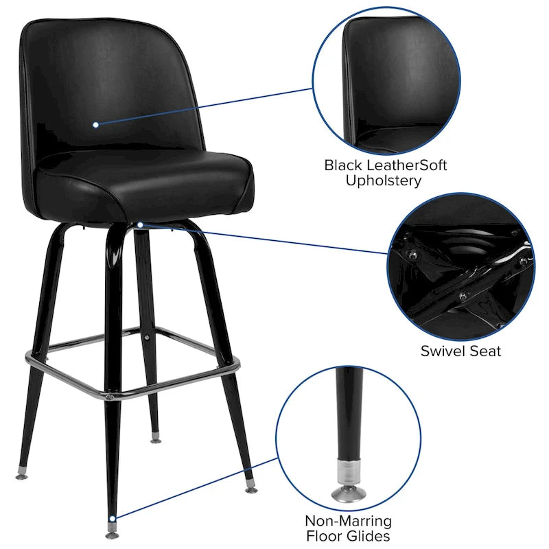 2-Pack Metal Barstools with Swivel Vinyl Bucket Seat & Footrest