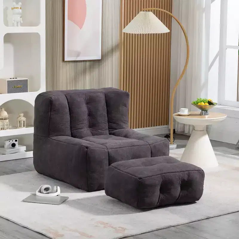 Fluffy bean bag chair for adults, super soft lazy sofa with memory foam and ottoman, indoor modern focus chair for living room, bedroom, apartment