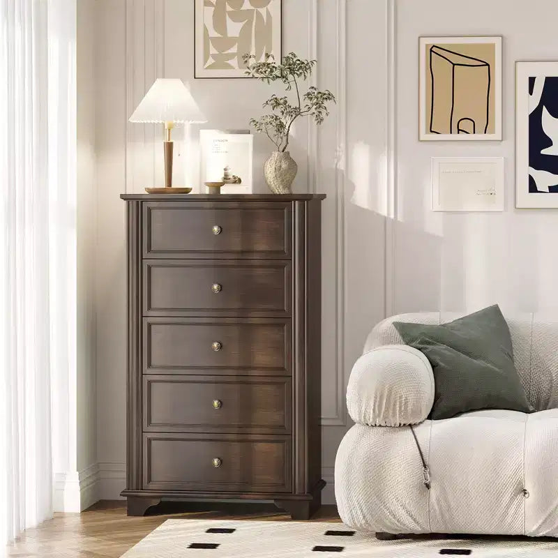 Karl Home 5-Drawer Brown MDF (Medium-Density Fiberboard) 28.74in. W Chest of Drawer