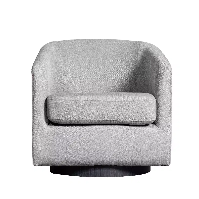 Emma and Oliver Upholstered Club Style Barrel Accent Chair with 360 Degree Swivel Vinyl Wrapped Base and Sloped Armrests