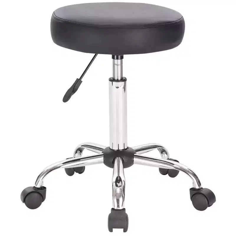 Legacy Decor Set of 2 Black Adjustable Height Pneumatic Round Roller Stool with Chrome Base