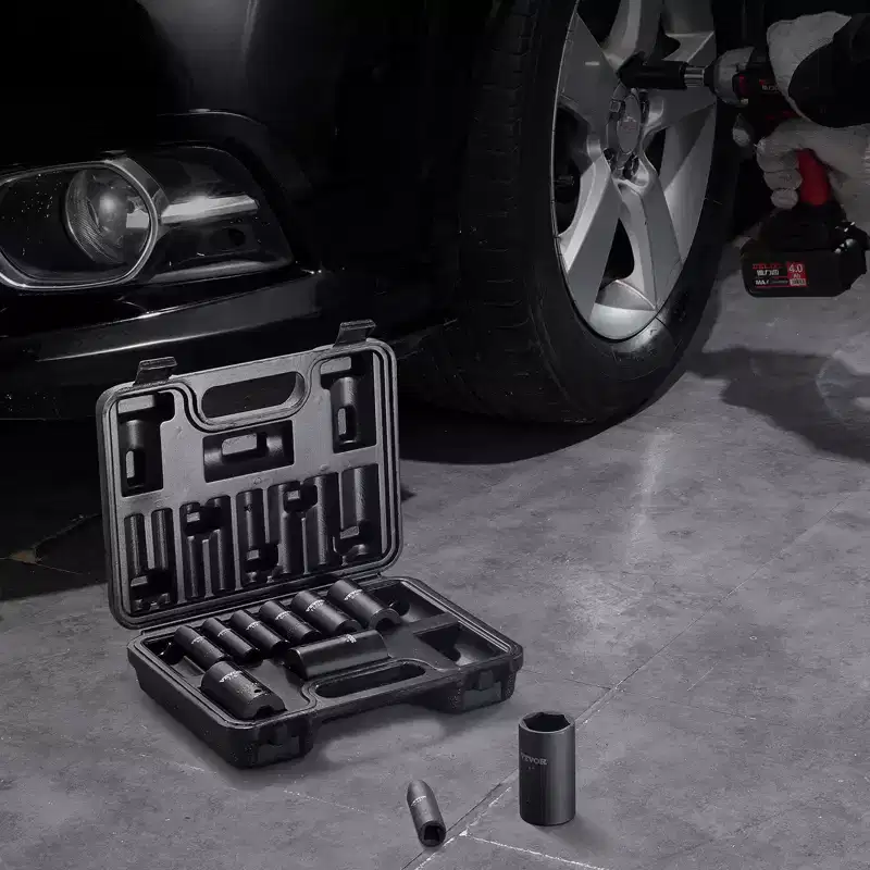 VEVOR 3/8 Drive Impact Socket Set, 11 Piece Deep Socket Set SAE 5/16-1, 6 Point CR-V Alloy Steel for Auto Repair, Easy-to-Read Size Markings