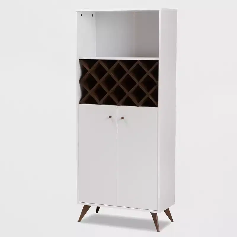 Mid-Century Modern Wine Cabinet White/Brown – Holds 10 Bottles