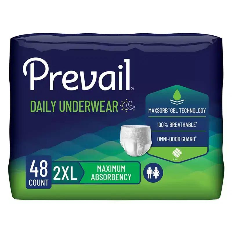 Prevail Daily Underwear Extra Disposable Underwear Pull On with Tear Away Seams 2X-Large, PV-517, 62, 48 Ct