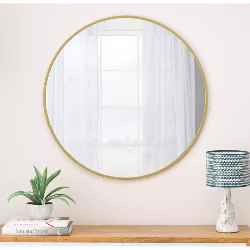 36/39/42/48IN Modern Round Mirror with Metal Frame, Fog-Proof Bathroom Mirror, Wall Mirror for Bathroom, Living Room, Bedroom
