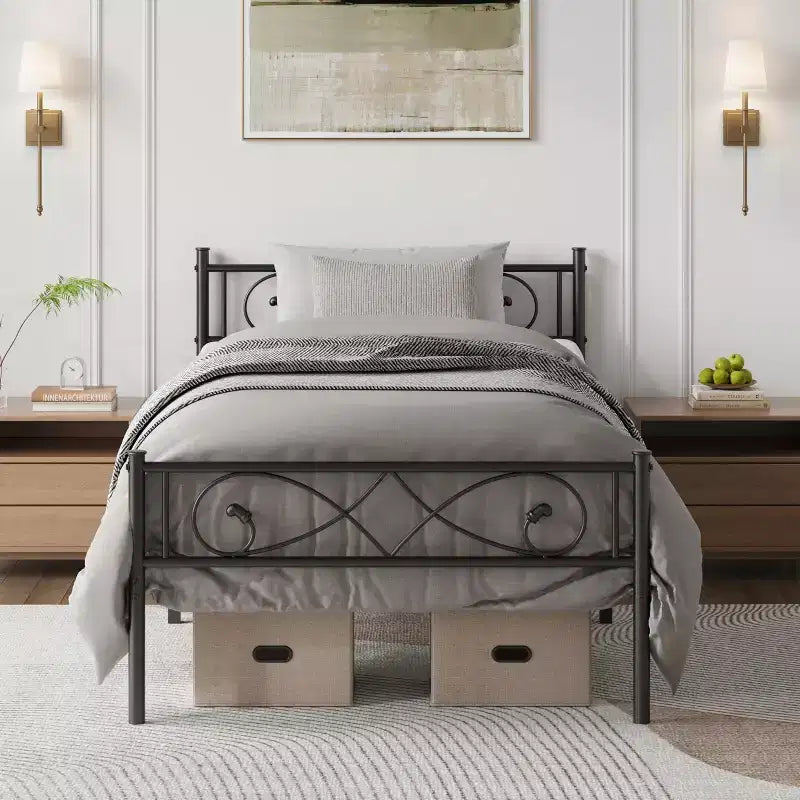 Twin Size Metal Platform Bed Frame with Fist Design Headboard & Footboard, Under Bed Storage, Noise-Free, Easy Assembly, No Box Spring Needed, Black