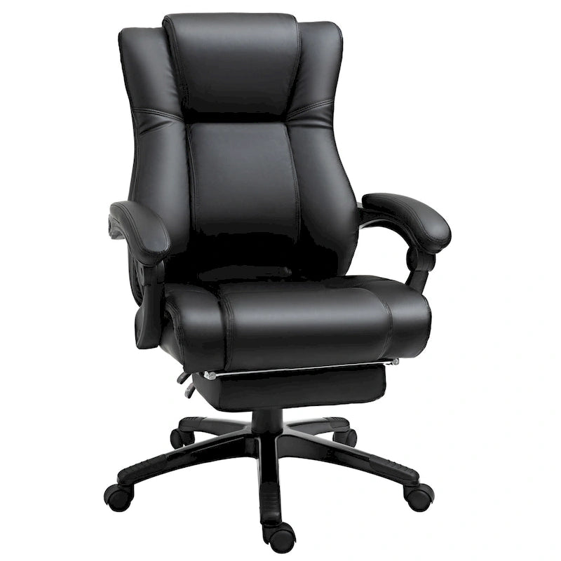 Executive Home Office Chair Padded High Back PU Leather Recliner with Retractable Footrest, Adjustable Height, Black