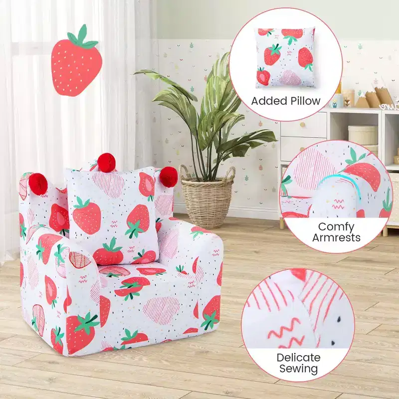 Costway Kids Sofa Chair Foam Filled Armchair Dinosaur Toddler Couch with Cover & Pillow