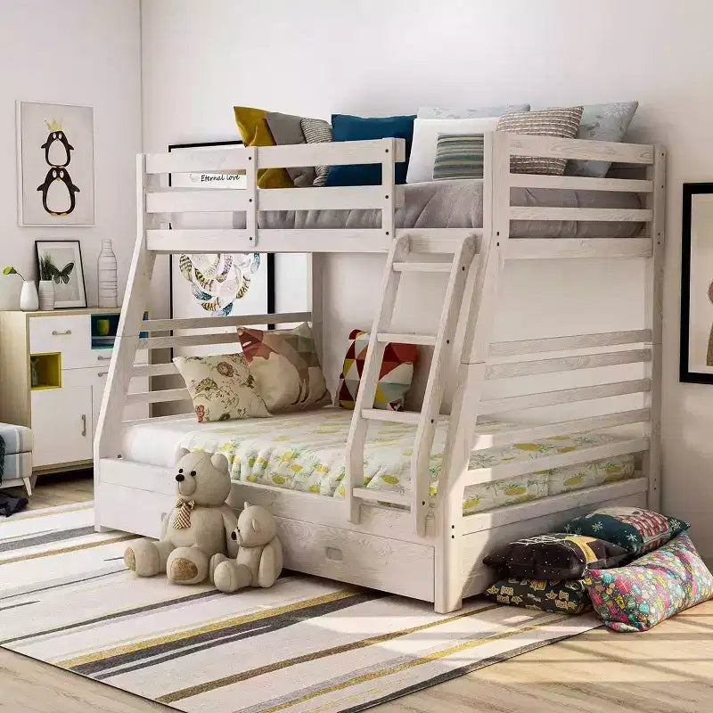 Twin Over Full Kids' Emma Bunk Bed Wire Brushed White - ioHOMES: Built-In Ladder & Guard Rails, Under Bed Storage