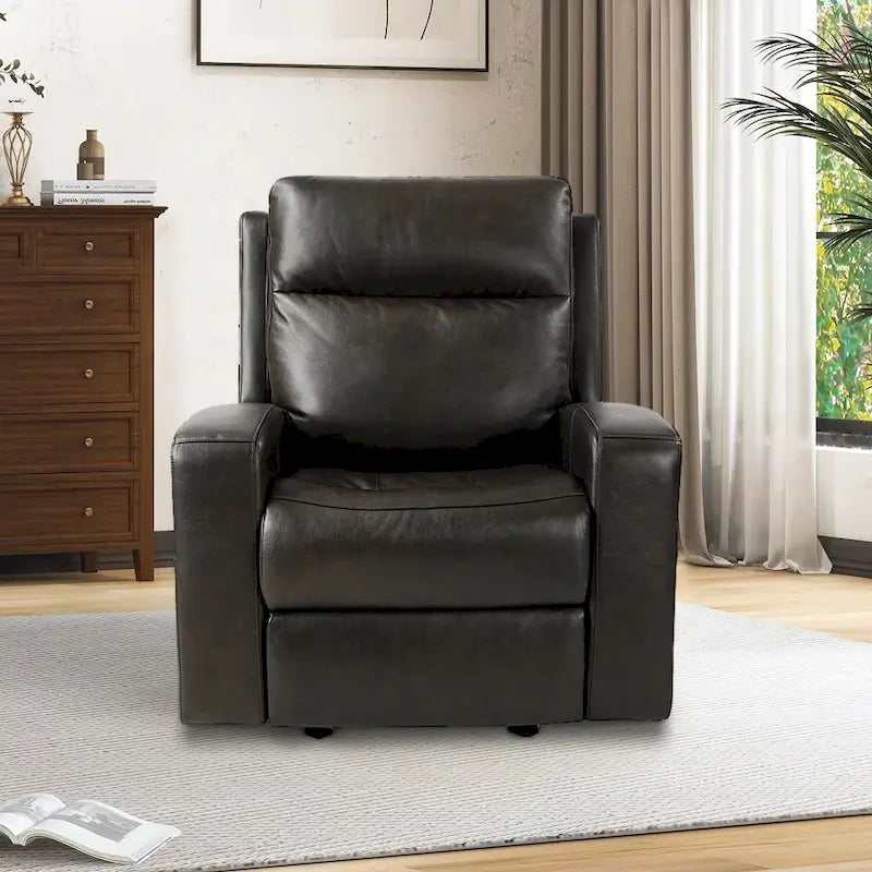 37 in. Top Grain Leather Power Glider Recliner with USB Charging and Adjustable Headrest