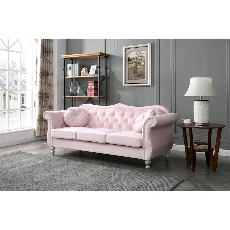 82 in. Velvet Chesterfield 3-Seater Sofa with Tufted Back and Nailhead Trim
