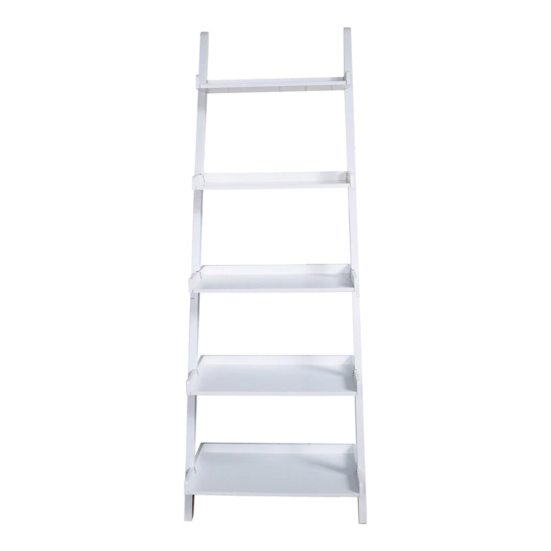 5-Tier Leaning Ladder Shelf Bookcase with Solid Wood Legs
