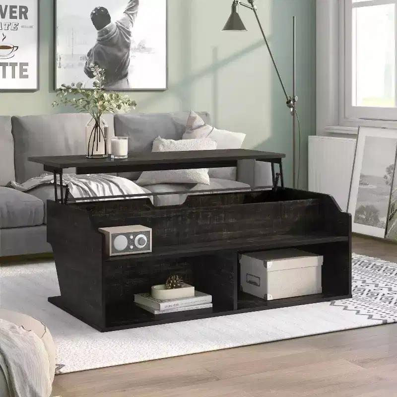 44 Hawkpoint Transitional Lift Top Coffee Table Reclaimed Black Oak - miBasics