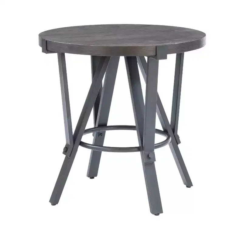Powell 3pc Galway Wood Top and Charcoal Gray Metal Round Coffee and Side Table Set Charcoal Brown: Rustic Living Room Furniture Set