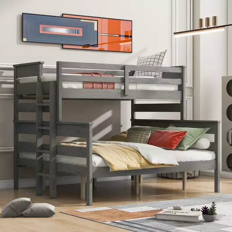 Whisen Wood Twin XL over Queen Bunk Bed with Ladder