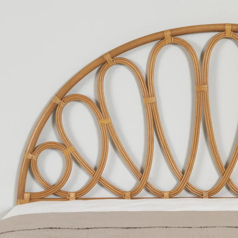 Wall-Mounted Rattan Headboard | Flower Petal Design | Bohemian Handcrafted | Natural