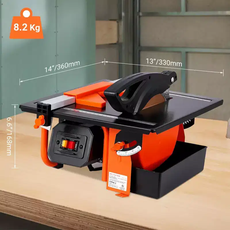 7 Inch Wet Tile Saw 3450 RPM, 0-45 Bevel Cutting Function, Portable Tile Cutter with Water Tank for Tiles & Stones
