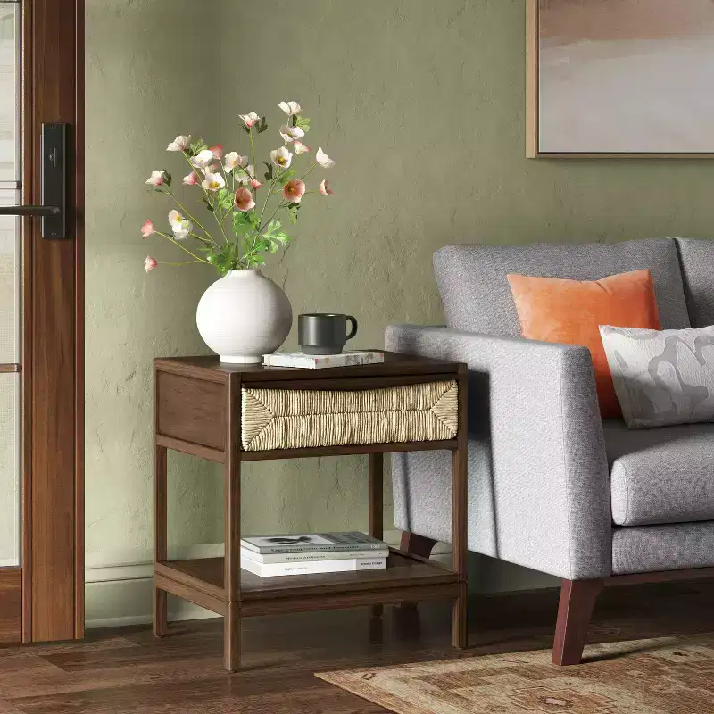 Accent Side Table with Rope-Design Drawer and Lower Shelf