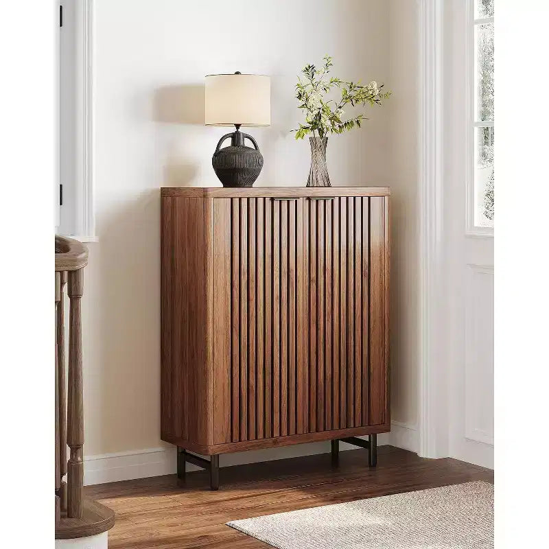 Lantine 6-Tier Shoe Cabinet with Doors for 24 Pairs, Large Wooden Cabinet with Adjustable Shelves for Entryway, Hallway, Brown