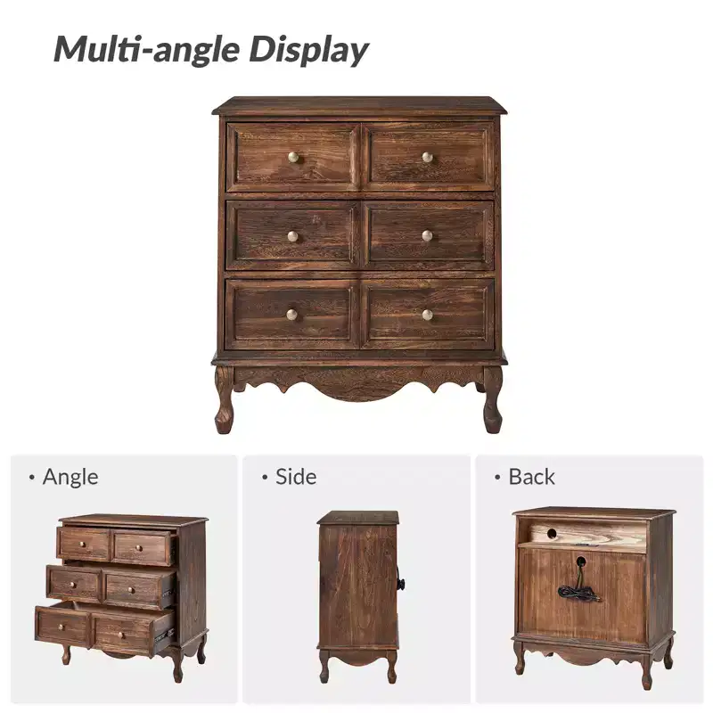 Set of 2 Galatea 32'' Traditional Solid Wood 3 - Drawer Accent Chest with Charging Station | HULALA HOME