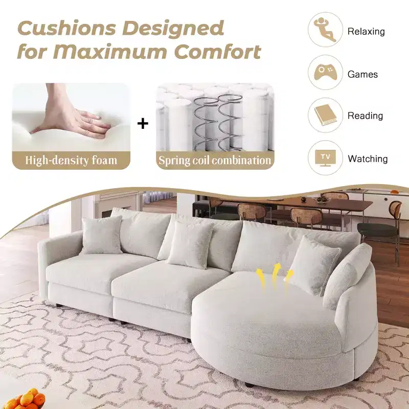 105.5 Upholstered Combination Sofas with Three Pillows and Curved Seat-ModernLuxe