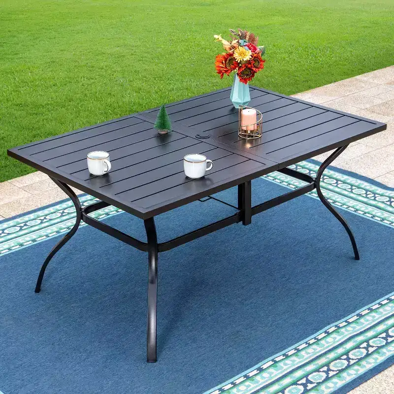 7pc Outdoor Dining Set with Metal Slat Top Table with 1.57" Umbrella Hole & Aluminum Chairs - Captiva Designs: Weather-Resistant Patio Set