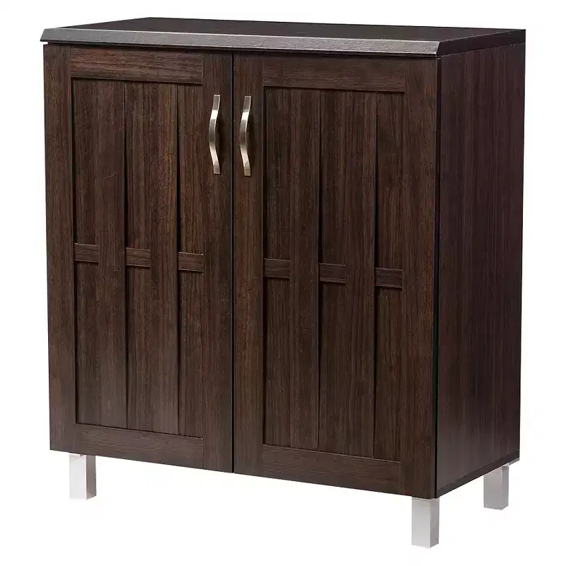 Modern Contemporary Sideboard Storage Cabinet, Dark Brown, Fixed Shelves, Wood Composite