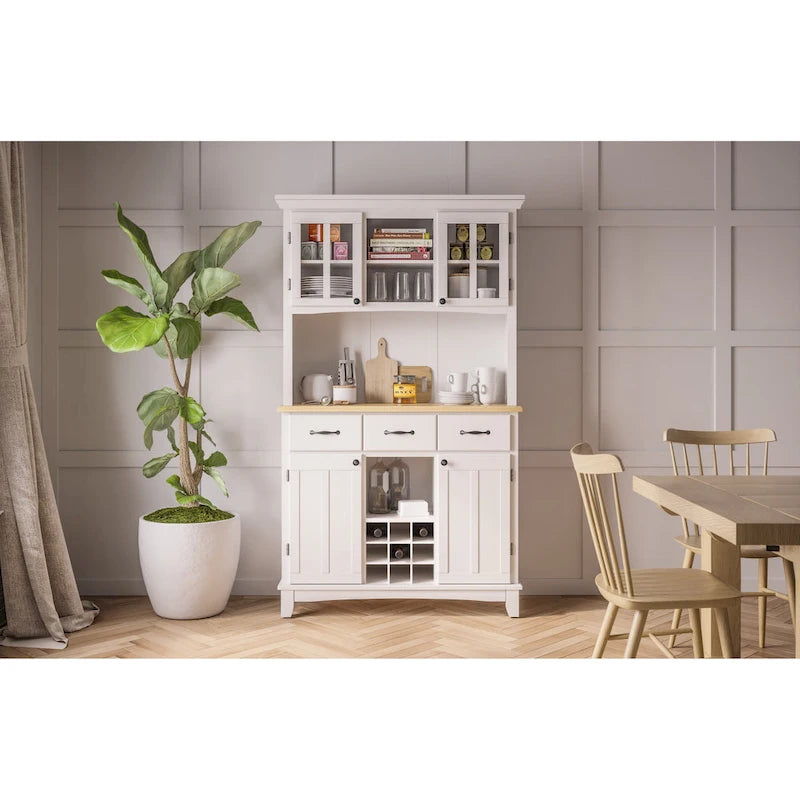 Off-White Server with Hutch & Wood Top