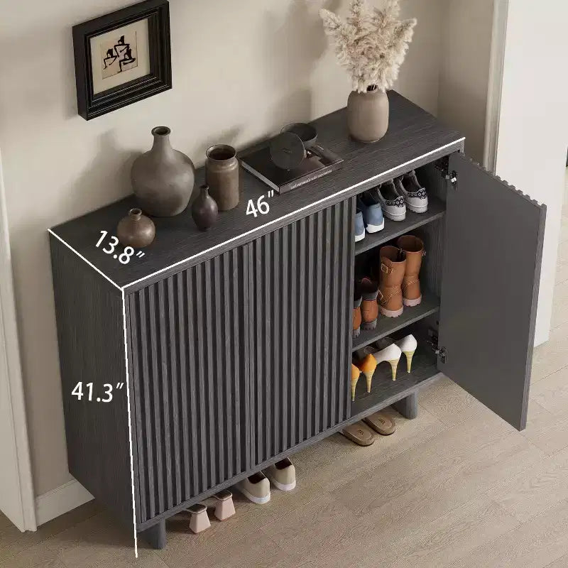 46 Inch Shoe Cabinet with Fluted Door, 5-Tier Storage with 4 Adjustable Shelves, Rustic Entryway Shoe Bench for Hallway, Living room