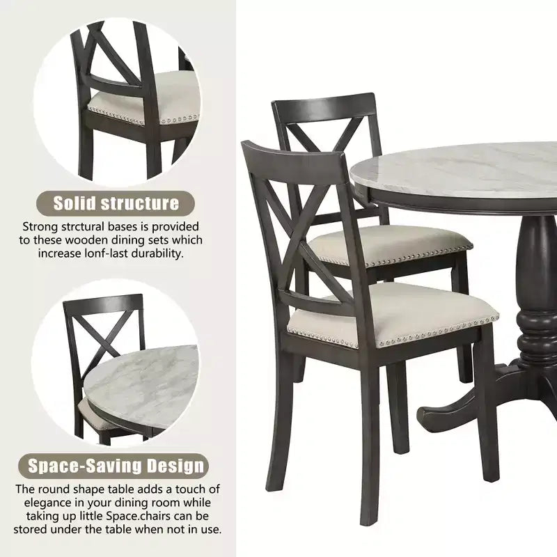 5-Piece Dining Set with Solid Wood Table and 4 Chairs, Gray