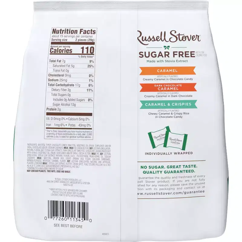 Russell Stover Sugar Free Assorted Caramels in Chocolate Candy Bag - 15.3oz