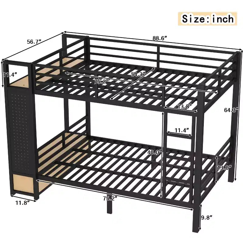 Bellemave Bunk Bed with Storage Shelves and Drawers, Metal Bunk Beds with Pegboard,Noise Free for Kids,Teens and Adults